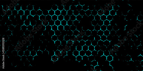 Hexagonal cyberspace green background. Hexagon grid tech pattern.