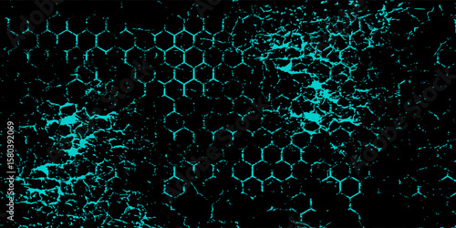 Hexagonal cyberspace green background. Hexagon grid tech pattern.