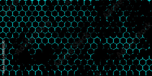 Hexagonal cyberspace green background. Hexagon grid tech pattern.