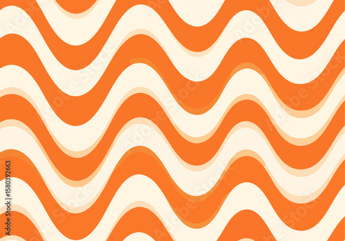 Orange and cream seamless wavy pattern creates a vibrant retro background with a dynamic, flowing feel suitable for various creative applications.