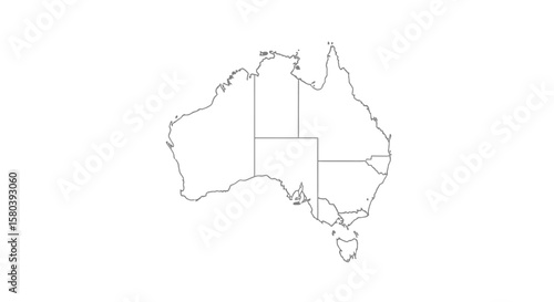Outline map of Australia showing state borders, isolated on a white background, providing a simplified geographical representation.