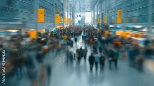Wallpaper Mural Busy convention center time-lapse. Crowds gather and move in the main concourse, showcasing the event's scale. Torontodigital.ca