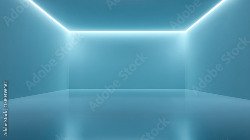 Wallpaper Mural Lighted minimal room with blue gradient tone and edge-lit geometry, futuristic empty interior concept Torontodigital.ca