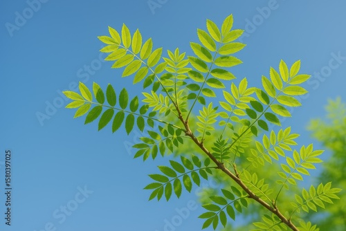 Fresh spring branch of a rowan tree in nature
