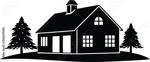 rustic farmhouse silhouette vector for country branding and packaging