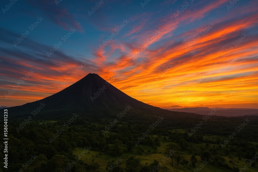 Fototapeta premium Evening Glow Over a Volcanic Peak