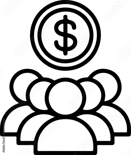 Group of people with a dollar coin above them symbolizing financial success