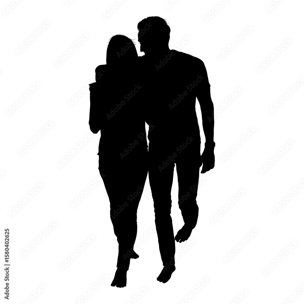 Silhouette of Couple Walking Together Side by Side Silhouette of Couple Walking Together Side by Side