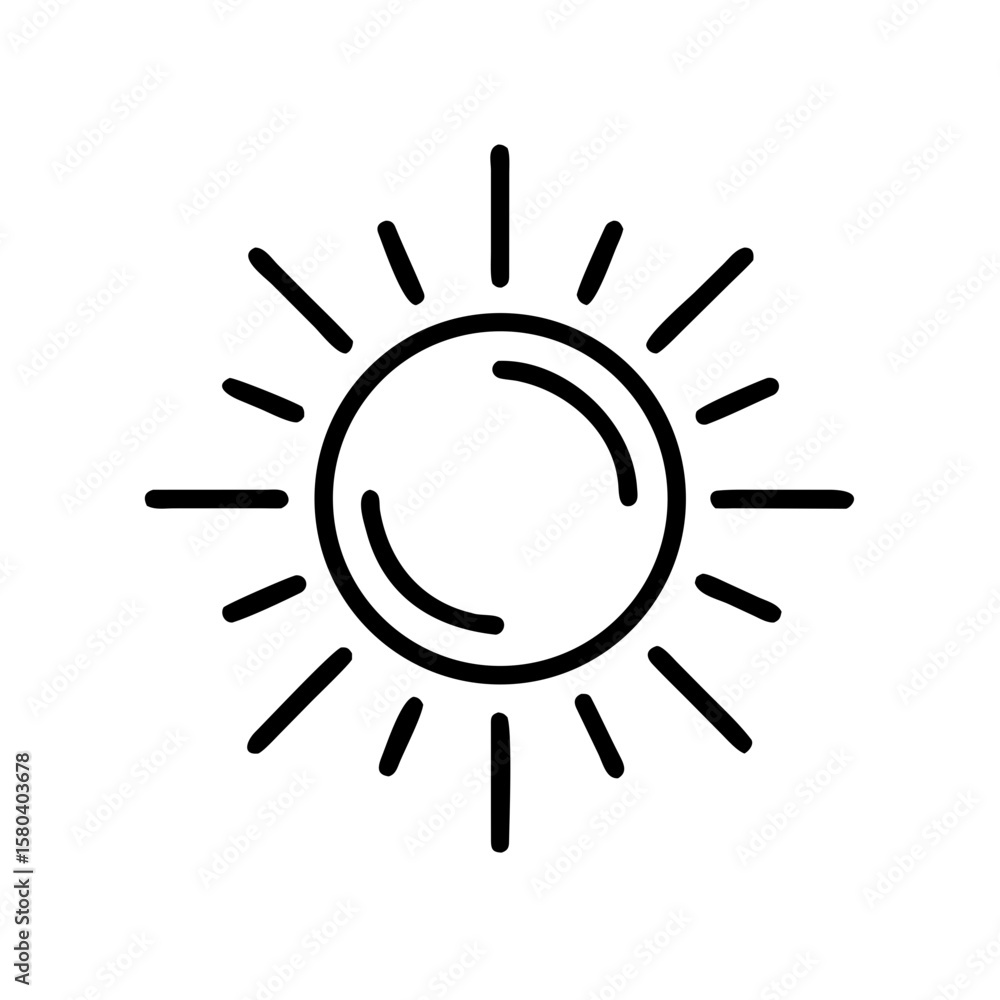 Sun icon with rays in minimalist design representing warmth and light Sun icon with rays in minimalist design representing warmth and light