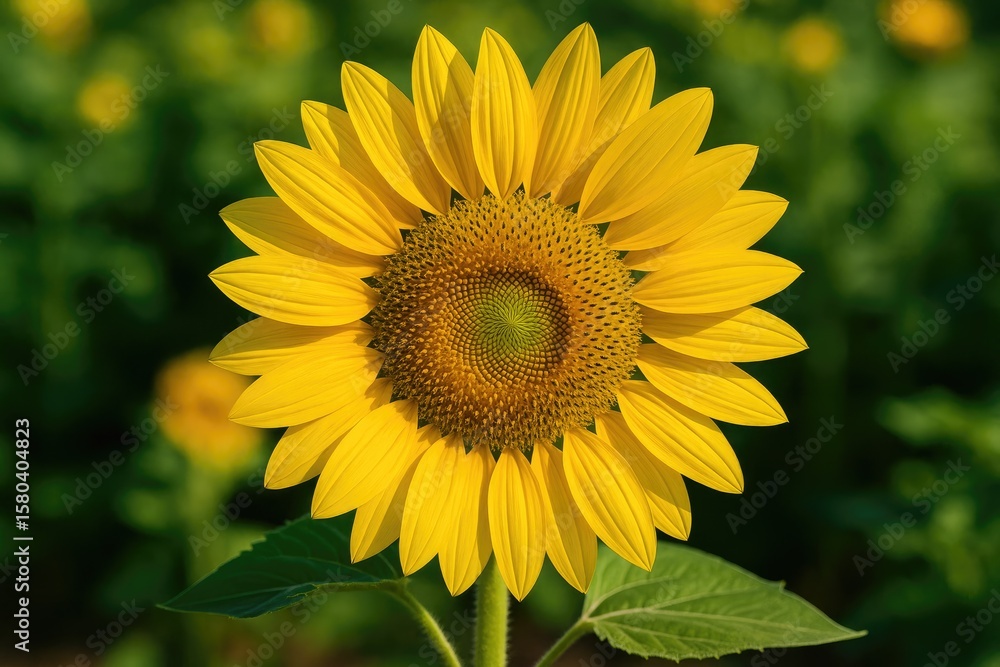 Fototapeta premium Detailed view of a bright yellow blossom in a garden setting