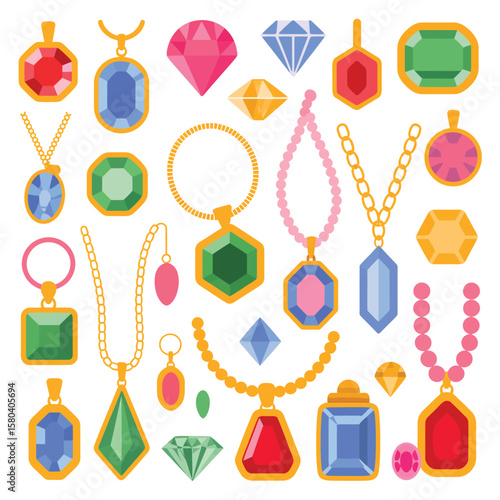 Collection of Colorful Gemstone Jewelry Necklaces Pendants