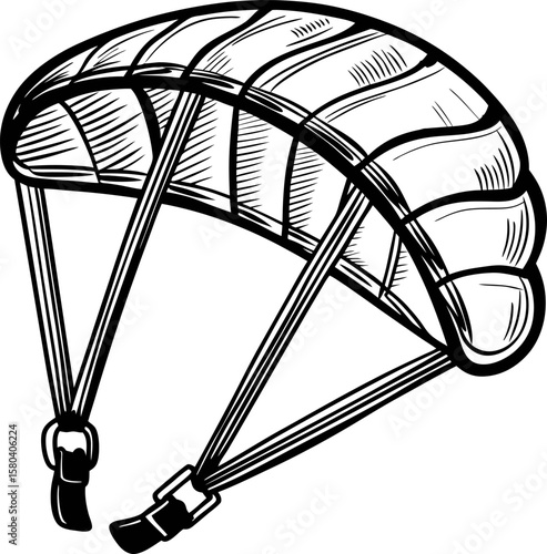 Paraglider canopy illustration hand drawn sketch of parachute with suspension lines for extreme aviation and adventure sport