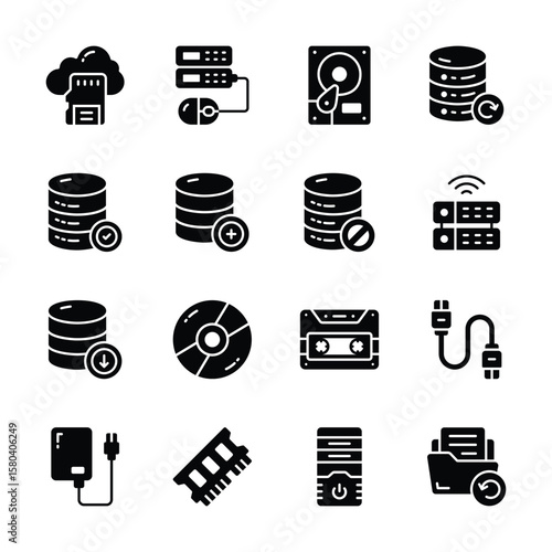 Grab this handy pack of database technology glyph style icons