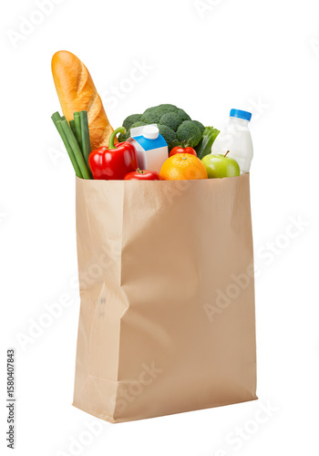 Isolated Transparent Background of Food in Paper Grocery Bag Cutout