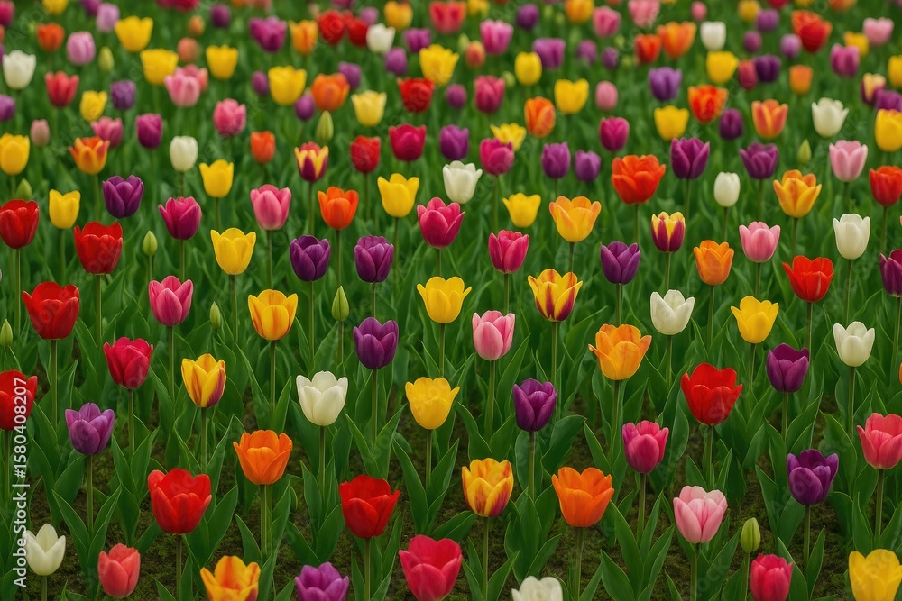 Fototapeta premium Colorful tulip garden showcasing various flower varieties