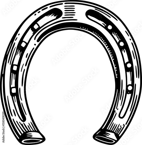 Horseshoe illustration lucky metal charm symbol isolated traditional curved iron for good fortune or luck concepts
