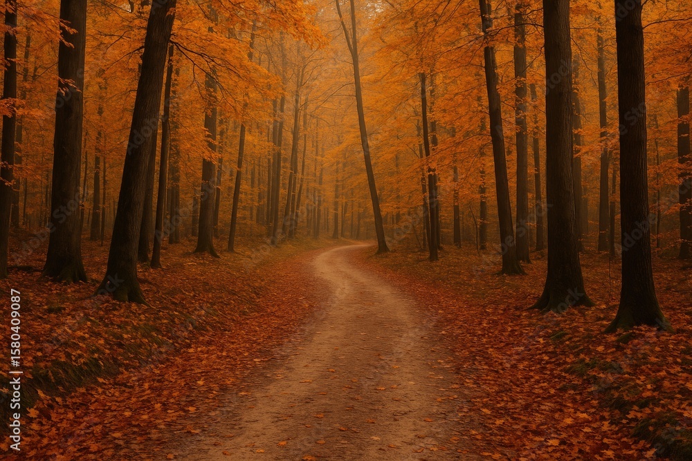 Obraz premium Strolling through the fall woods, embracing the autumn atmosphere and hues with a touch of melancholy