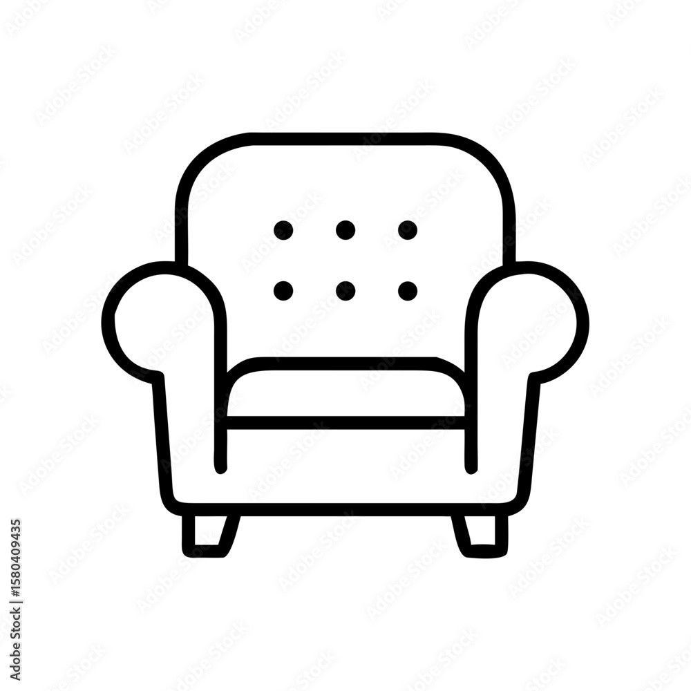 Cozy armchair icon in minimalist line design with cushion details Cozy armchair icon in minimalist line design with cushion details