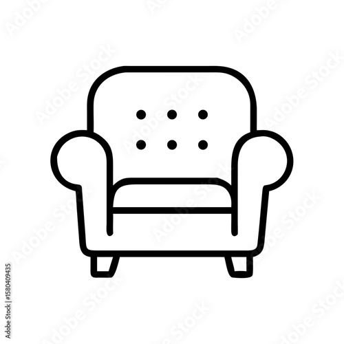 Cozy armchair icon in minimalist line design with cushion details  