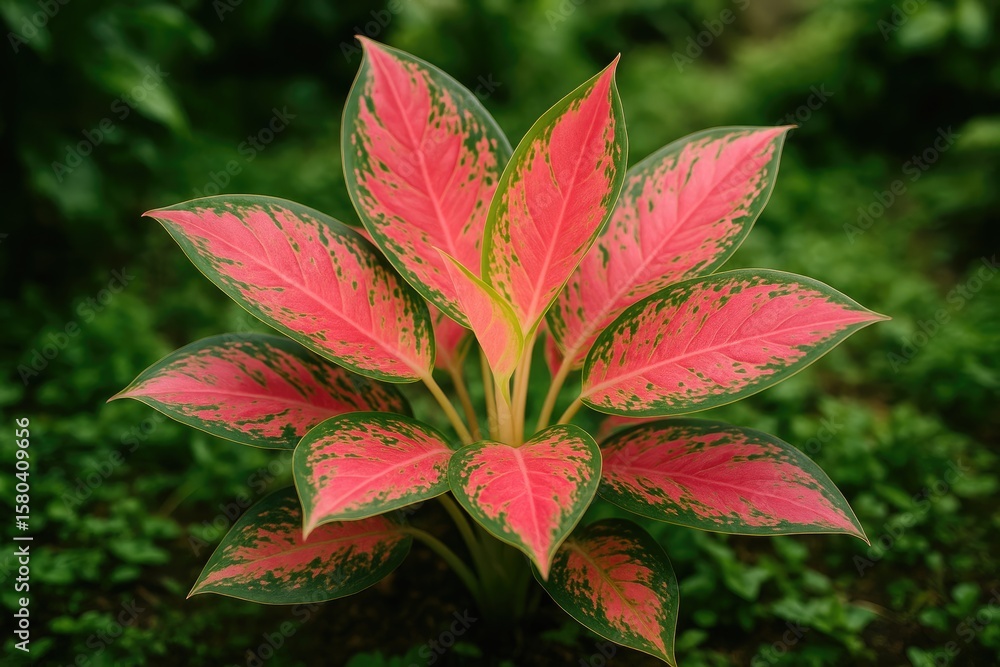 Fototapeta premium Srirejeki refers to a collection of well-known decorative plants belonging to the Aglaonema genus within the Araceae family.