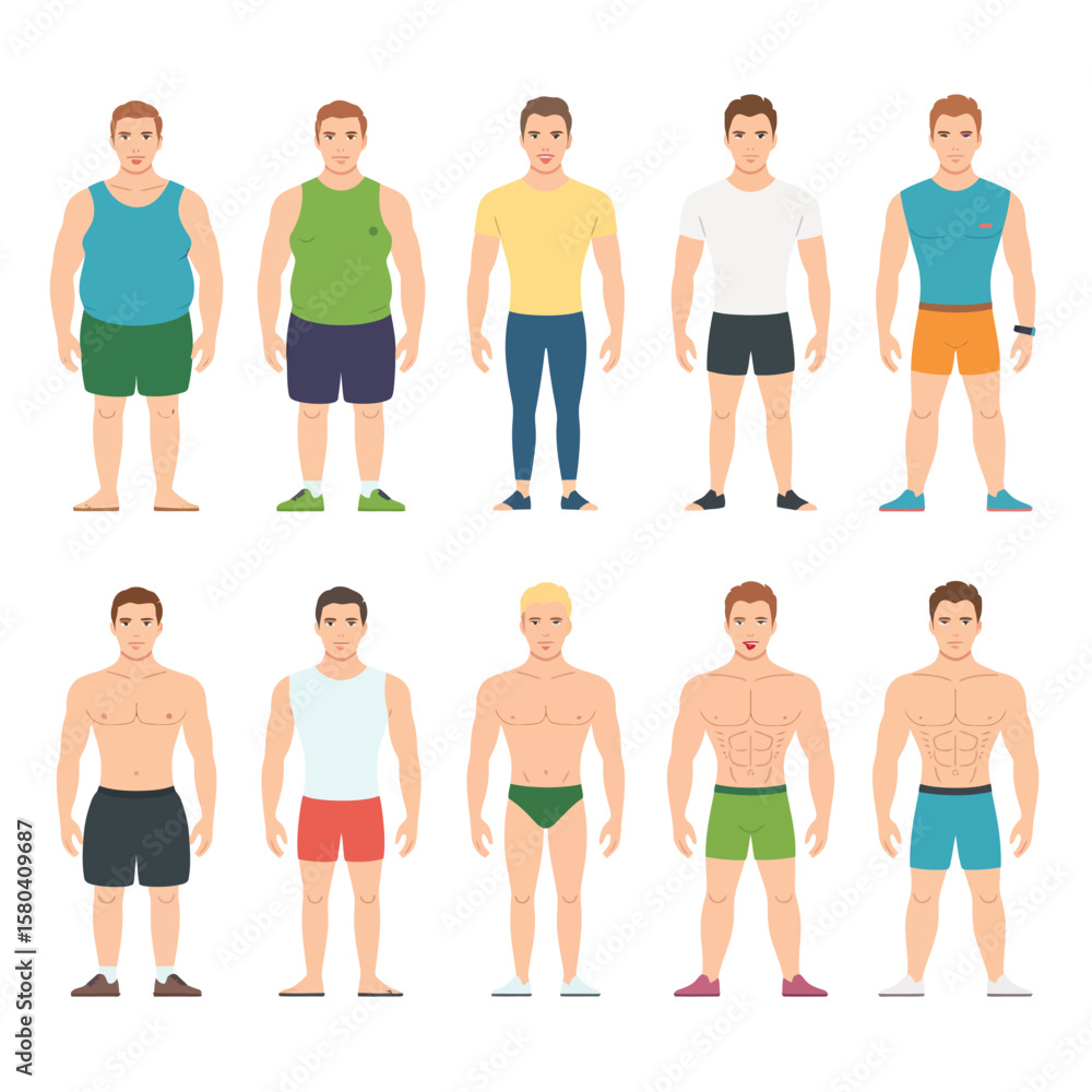 Fototapeta premium Men s body types and fitness levels illustrated side by side