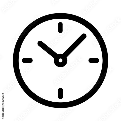 Simple Black and White Analog Clock Icon Vector - Time and Schedule Symbol