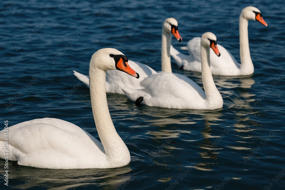 Obraz premium Elegant white birds gliding over a lake