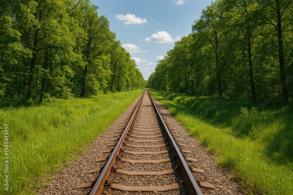 Obraz premium Delicate Railway Track Through Dense Woods