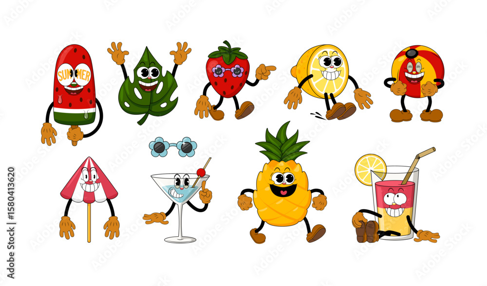 custom made wallpaper toronto digitalRetro Comic Stickers Set. Summer Funny Cartoon Characters with Gloved Hands, Doodle Faces, Vintage Comic Style Icons and Elements for Posters, Prints, Travel and Holiday Design