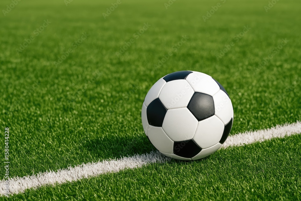 Fototapeta premium The new football resting on a synthetic surface at the stadium