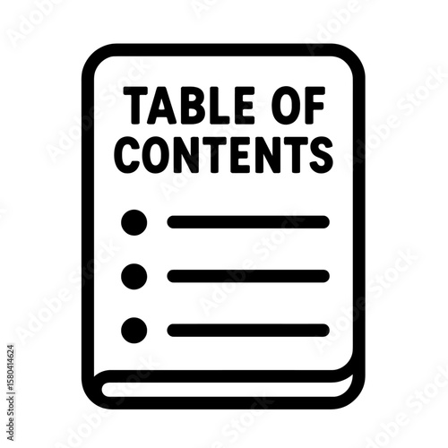Simple Black and White Table of Contents Book Icon Vector - Document Structure Symbol