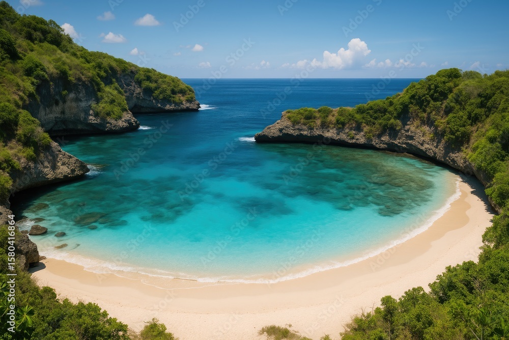 Fototapeta premium Discover the Stunning Blue Lagoon with Its Pristine Waters and Peaceful Skies, Nature's Hidden Gem