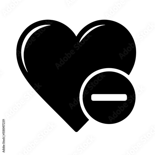 Solid Glyph Icon of a Heart with a Minus Sign for Removing from Favorites or Disliking