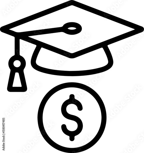 Graduation cap and dollar coin icon symbolizing education costs and financial investment