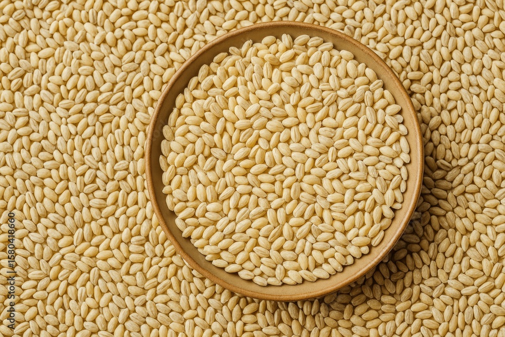 A generous serving of pearl barley grains covering the plate A generous serving of pearl barley grains covering the plate