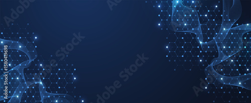 Molecular abstract structure and genetic engineering DNA. Healthcare and medicine background concept. Scientific research background. Wave flow. Innovation pattern. Vector illustration.