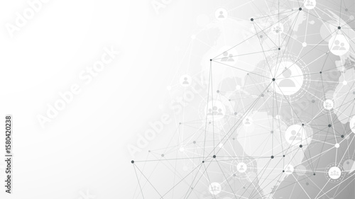 Global network connection concept. Big data visualization. Social network communication in the global computer networks. Internet technology. Business. Science. Vector illustration