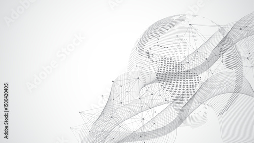 Global network connection concept. Big data visualization. Social network communication in the global computer networks. Internet technology. Business. Science. Vector illustration