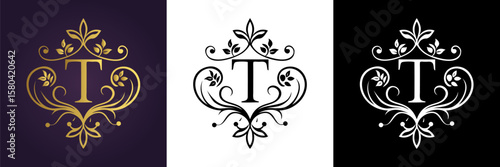 Letter T Luxury Floral Monogram Logo Template (8)