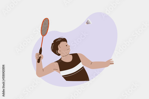 Energetic Male Badminton Player Executing Powerful Smash Shot Vector