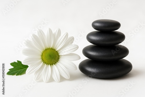 Zen-inspired spa with calming stones and fresh daisies