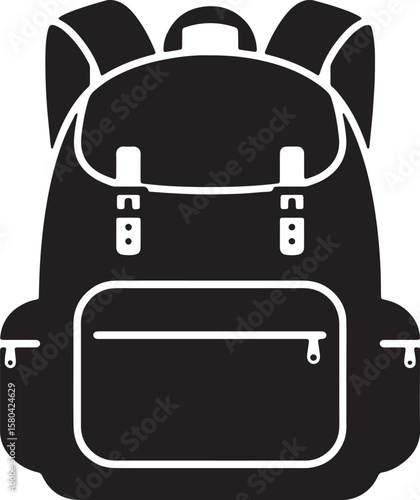 Black and white backpack vector illustration school bag icon isolated on white background