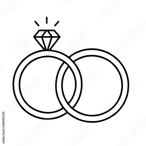 Interlocked wedding rings with diamond icon symbolizing engagement and love