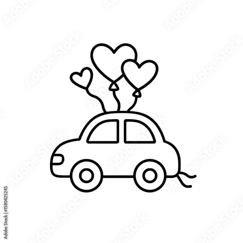 Hearts and balloons car icon symbolizing love wedding celebration romance travel