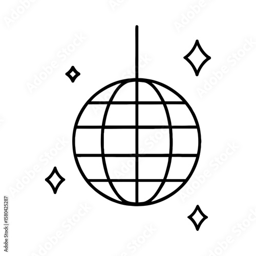 Disco mirror ball icon with sparkles symbolizing dance party celebration