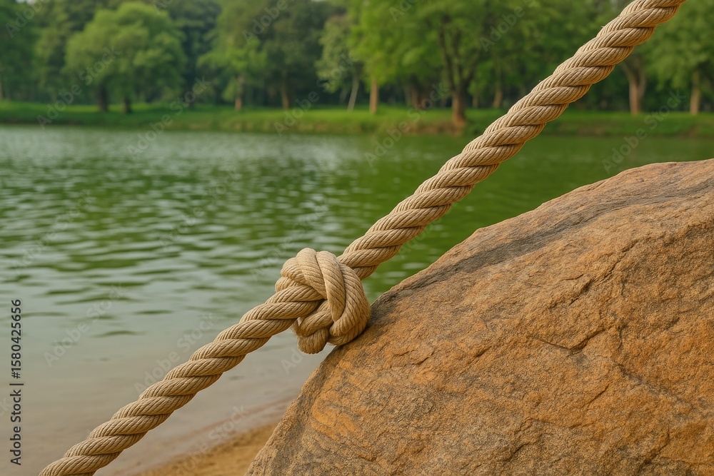 Fototapeta premium Rope and Rock: A Nature's Challenge