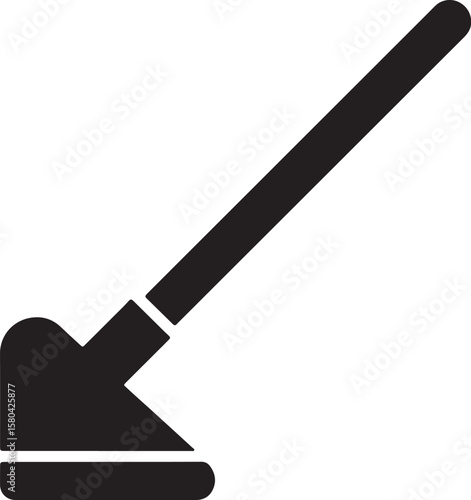 Black and white illustration of a hoe agricultural tool used for gardening work