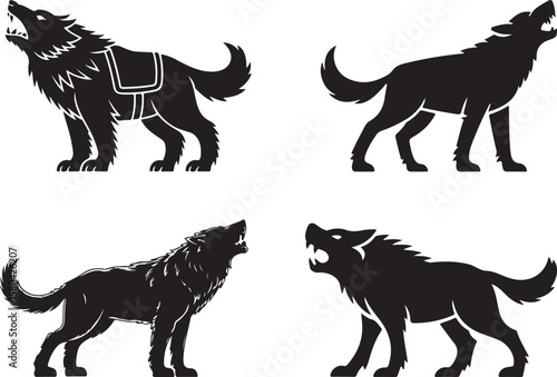 Fantasy Creature Mount Vector Silhouettes - Wolfs for Game Assets