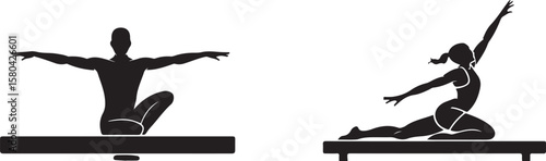 Sport Athlete Vector Silhouettes. Gymnastics Poses