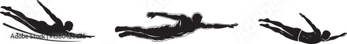 Sport Athlete Vector Silhouettes. Swimming Poses 